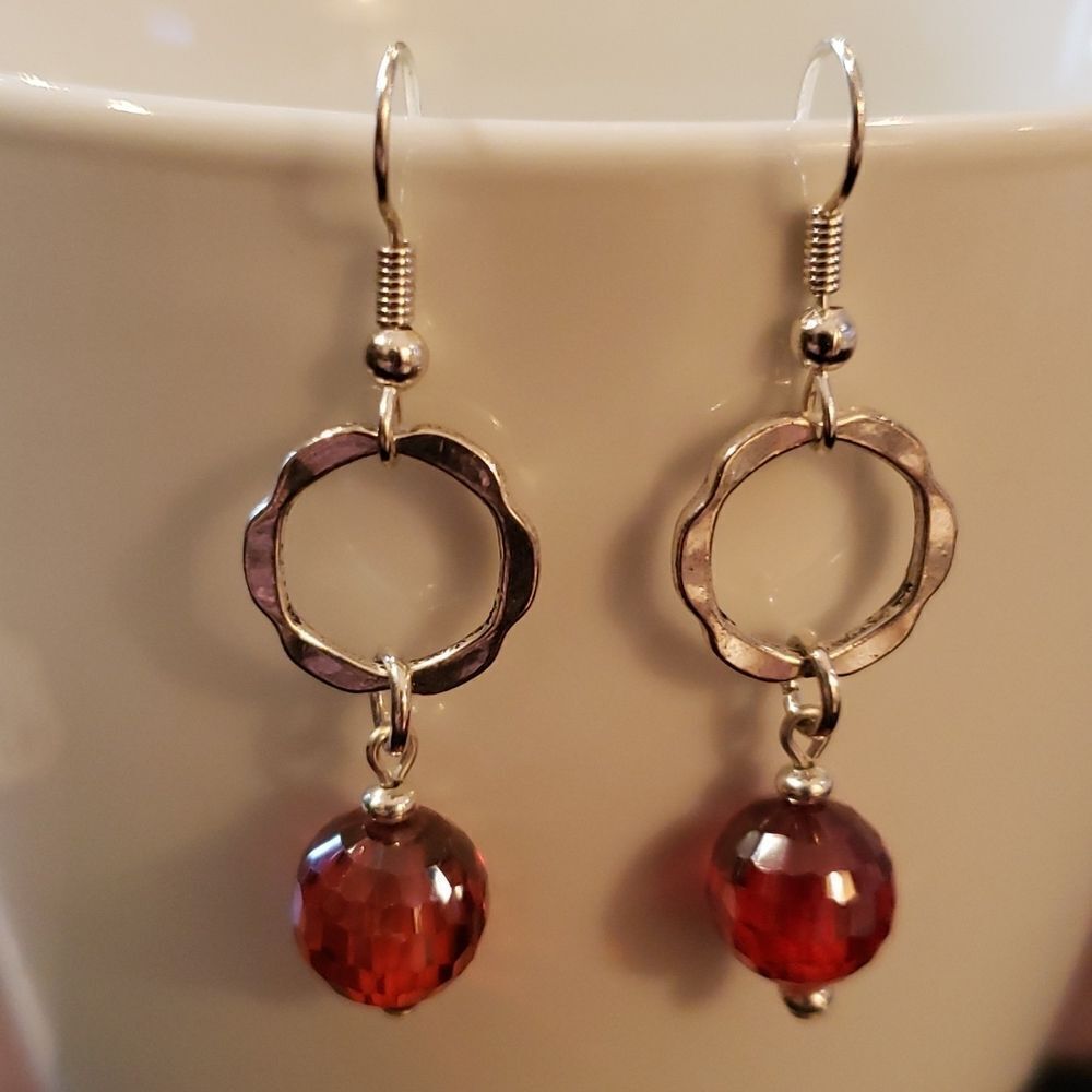 Fire Orange Silvertone Dangling Hook Earnings